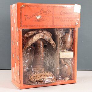 NOS Treasure Craft Ceramic Salt Pepper Shakers Palm tree coconuts Florida